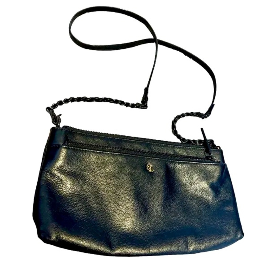 Elliott Lucca Black Leather Crossbody Bag Purse Chain Strap